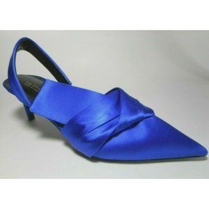 NEW VIA SPIGA Made in Italy Blue Silk & Leather Sling back Shoes